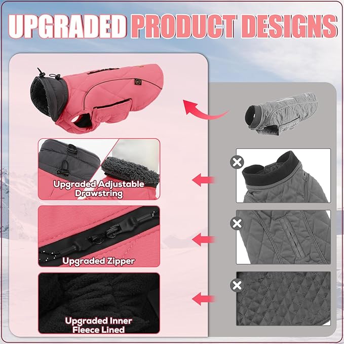 EMUST Winter Coats - Warm Dog Jacket, British Style, Fleece, Windproof for Cold Weather, Pink, XS