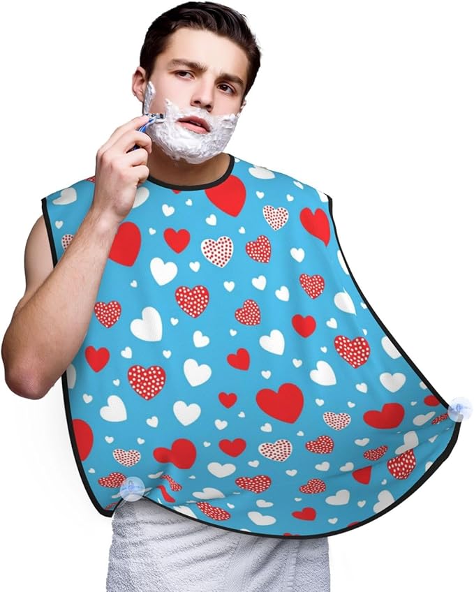 Beard Apron Hair Catcher, Valentine's Day Elegant Love Pattern Shave Bib, Waterproof Non-Stick Shaving Bib, Trimming Grooming Tool for Dad Men Anniversary