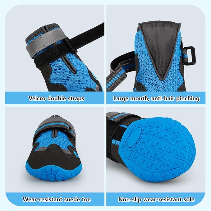 Dog Shoes for Large Medium Small Dog, Mesh Breathable Dog Shoes for Hot Pavement, Anti-Slip Dogs Boots Paw Protectors with Reflective for Outdoor Walking Indoor Hardfloors (Size 2)