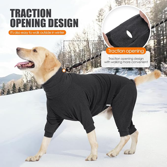 Warm Fleece Dog Sweater with Turtleneck & Leash Hole, Long Sleeve Winter Pullover Jumpsuit for Large Dogs – Cold Weather Indoor/Outdoor Apparel (Dark Gray, XX-Large)