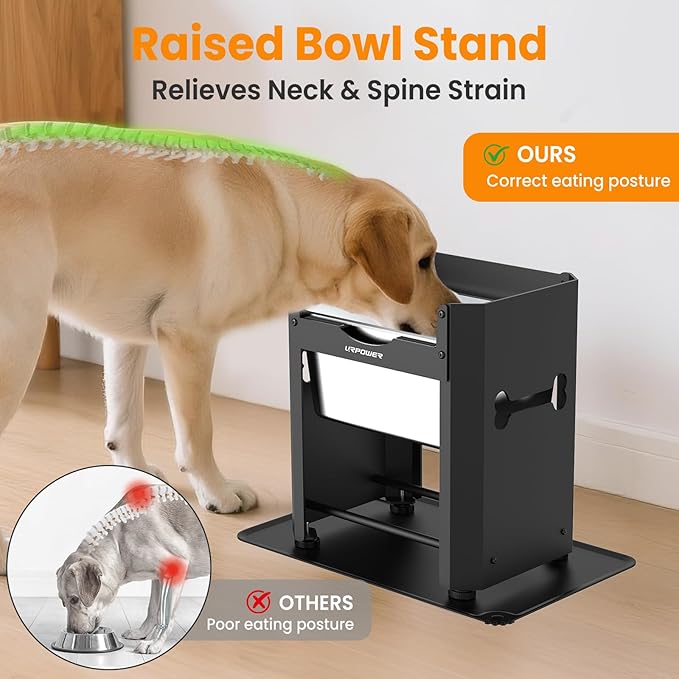 URPOWER 3 Gallon Mess Proof Elevated Dog Water Bowl for Large Breeds, 14.2" Raised Stainless Steel Bowl with Full Metal Stand - Non-Slip Mat, Relief Joint Pressure, Easy to Clean, Indoor/Outdoor Use