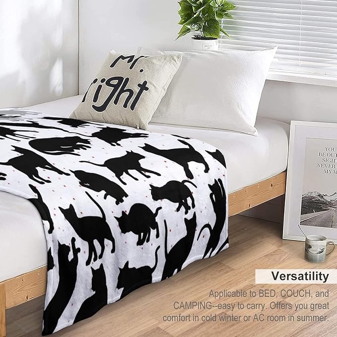 Personalized Cat Blanket Gifts with Name - 30"x40" Cute Throw Blanket for Adults Kids - Black Soft Plush Throws for Bed, Couch & Travel