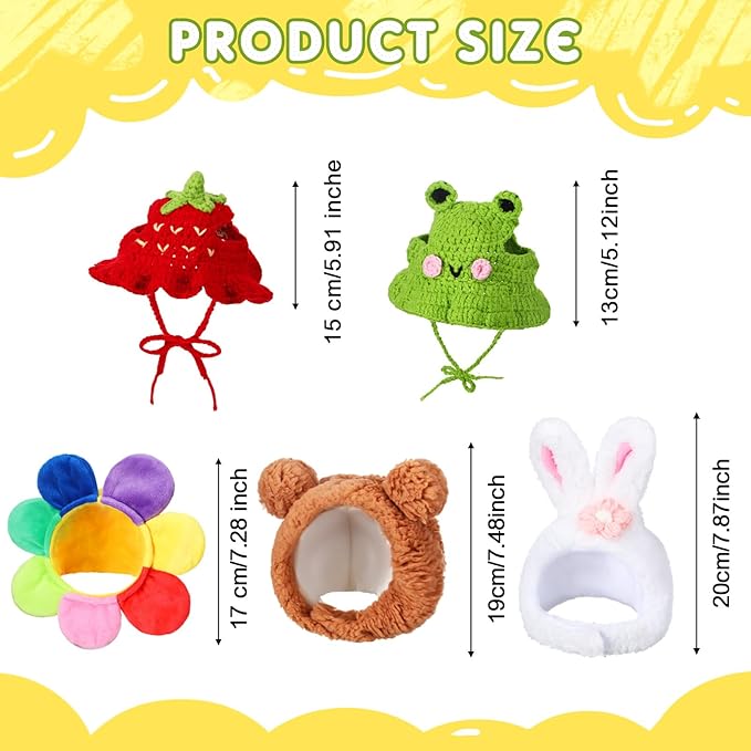 Weewooday 5 Pieces Cat Costume Christmas Bunny Hat Outfit with Ears Funny Cat Hat and Small Dogs Kitten Puppy Party Christmas Easter Costume Accessory Headwear(Vivid Style)