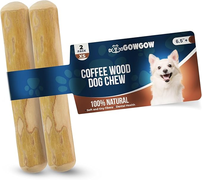 Real Coffee Wood Chews for Dogs 11-20 lbs, 6.5'', 2 Pack, XS - 100% Natural Puppy Teething Toys, Stress Relief, Dog Health - Wooden Bone Sticks for Dogs