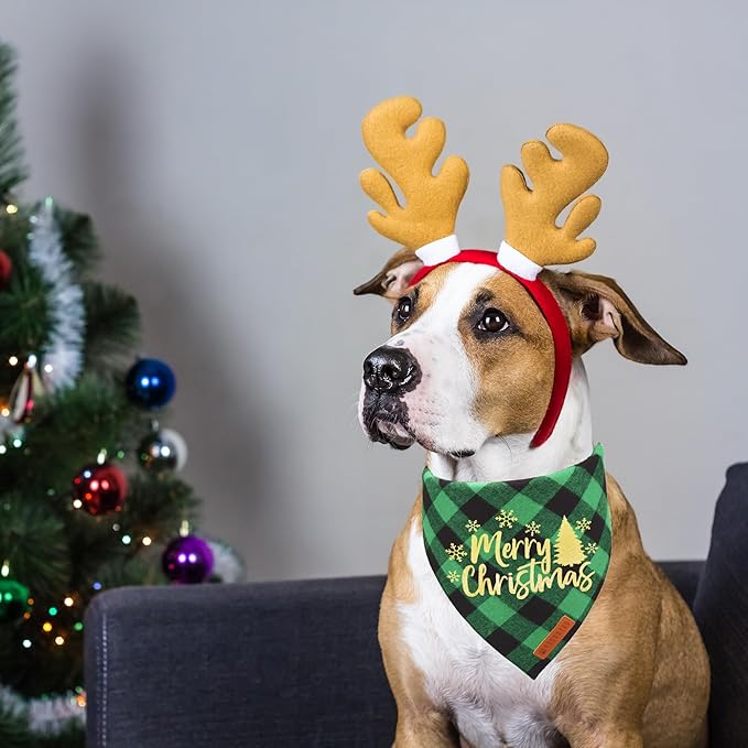 ADOGGYGO 2 Pack Dog Bandana Christmas Classic Plaid Triangle Pet Scarf Bibs Kerchief Merry Christmas Bandanas for Medium Large Dogs Pets (Large)