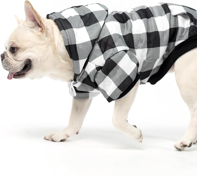 KOOLTAIL Plaid Dog Hoodie for Small Medium Large Dogs - Pet Clothes Sweater with Hat and Pocket for Cold Weather Winter, Warm Soft Hooded Sweatshirt Coat Outfit for Puppy Cats Girls Boys White L
