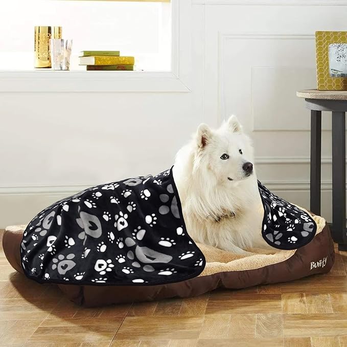 Dog Blanket, Soft Fleece Dog Blankets for Large Dogs, Fluffy Flannel Pet Cat Puppy Blanket Mat Cover for Bed Couch, Cute Paw Print Throw Blanket for Dogs, Black 50"X40"