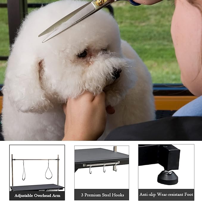 50" Electric Dog Grooming Table 9"- 37" Height Adjustable Heavy Duty Professional Lift Dog Grooming Table for Large Dogs with 2 Nooses, 4in1 Comb & Nail Care Set, Blow Dryer Clip Black