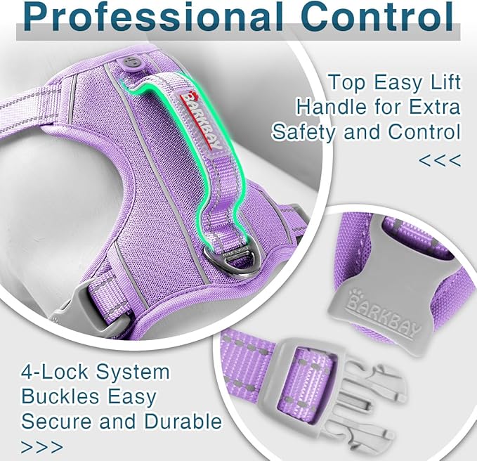 BARKBAY Dog Harness No Pull with ID Tag Pocket - Heavy Duty, Reflective, Easy Control for Small Dogs(Violet Purple,S)