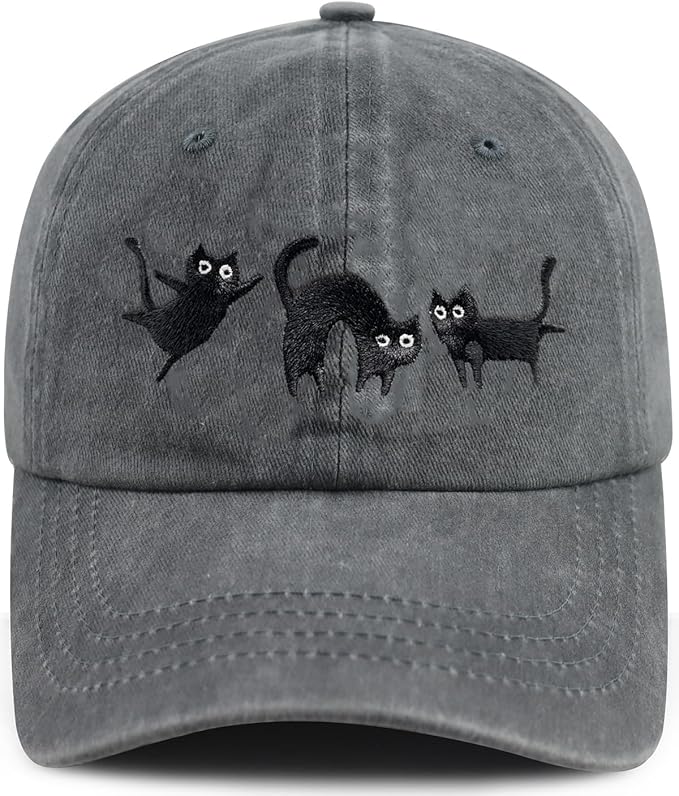 Black Cat Hat,Ragdoll Cat Embroidered Adjustable Cotton Baseball Cap for Men Women,Gifts for Cat Lovers