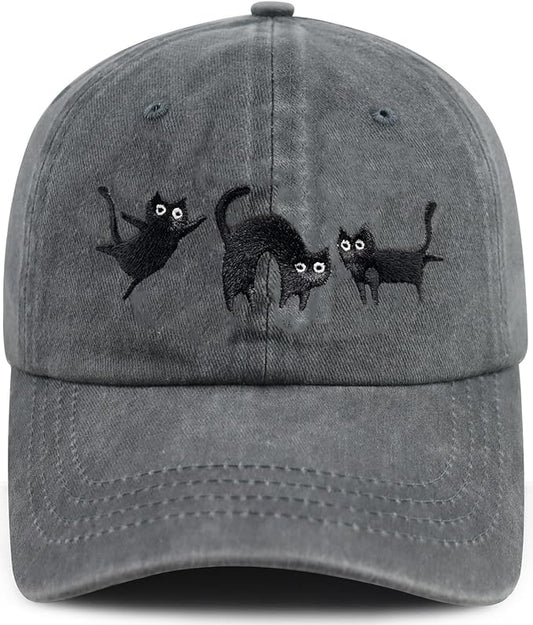 Black Cat Hat,Ragdoll Cat Embroidered Adjustable Cotton Baseball Cap for Men Women,Gifts for Cat Lovers