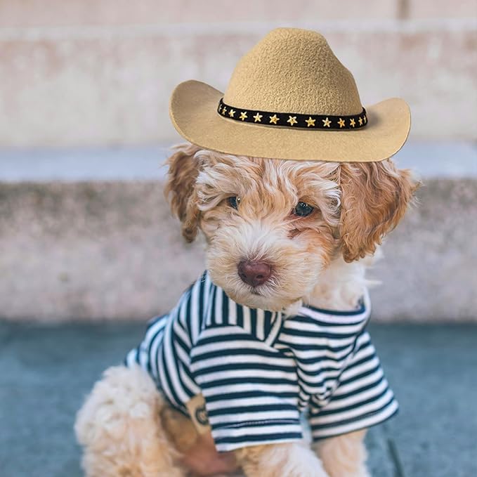 Dog Cowboy Hat Cat Cowboy Hat Pet Cowboy Costume Mini Cowboy Hat for Dogs Cat Holiday Halloween Pet Party Decoration (Khaki, Large)