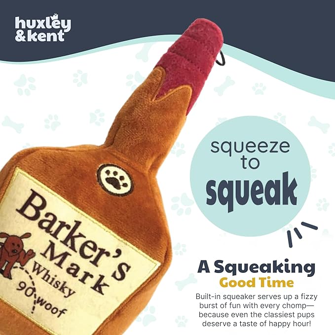 Huxley & Kent Funny Dog Toy w/Squeaker – Power Plush Squeaky Dog Toys for Small, Medium & Large Dogs – Soft Stuffed Animal for Indoor Play & Fetch - Barker's Mark, Small