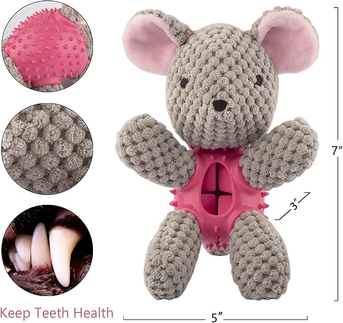 GOOLA Dog Squeaky Toys, Interactive Durable Plush Dog Toy with Squeaker and Crinkle Paper, Natural Rubber Chew Puzzle Dog Toys Leakage Food Toy for Puppy Small Middle Large Dogs, Soft Pet Toys