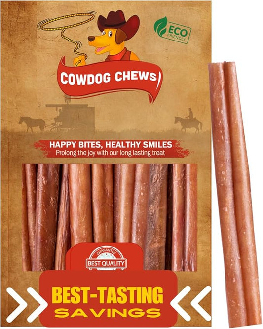 Cowdog Chews Beef Bully Stick: Odor-Free, Fully Digestible Beef Collagen Chews (5-7", 25 Count) - Natural, Grain-Free, Long-Lasting Collagen Bully Stick Substitute for All Dog Breeds
