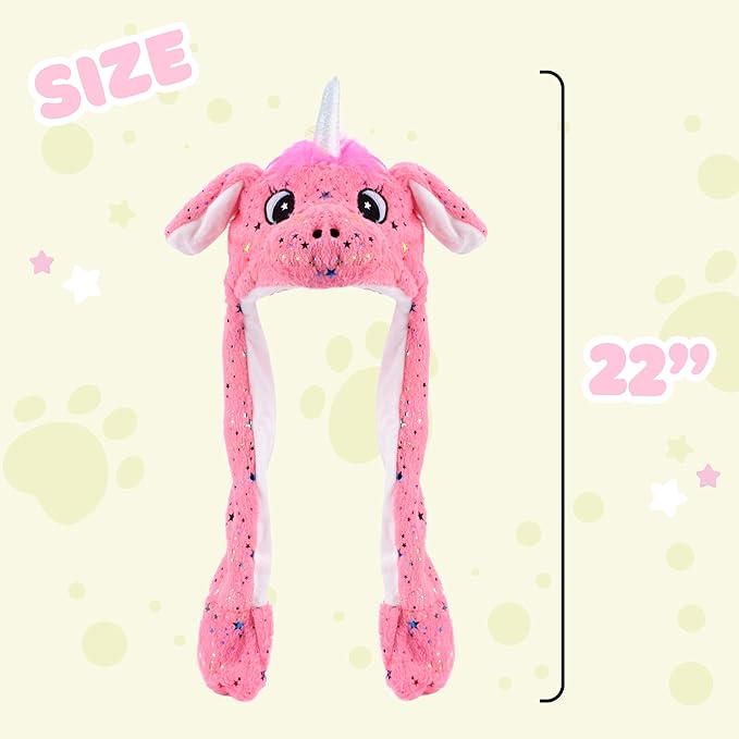 Animal Hat with Ears Moving Jumping Pop Up Beating Hat Plush Holiday Cosplay Dress Up Funny Gift for Kids