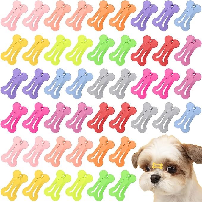 BOYIVI 48 Pieces Hair Clips for Dogs 1 Inch Mini Bone Shaped Snap Pet Hair Barrettes Multicolor Hair Accessories for Dog Cat Puppy Pet