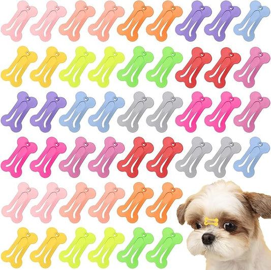 BOYIVI 48 Pieces Hair Clips for Dogs 1 Inch Mini Bone Shaped Snap Pet Hair Barrettes Multicolor Hair Accessories for Dog Cat Puppy Pet