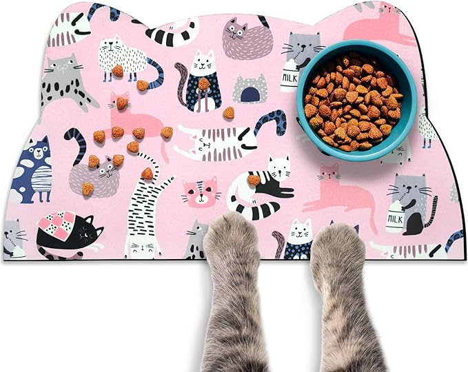 Cat Food Mats for Floor, Dog Water Bowl Mats Pet Feeding Absorbent Placemats for Food and Water Pink 23.6 * 13.7 inch