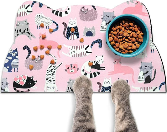 Cat Food Mats for Floor, Dog Water Bowl Mats Pet Feeding Absorbent Placemats for Food and Water Pink 23.6 * 13.7 inch