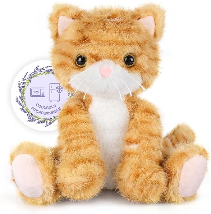 Heatable & Coolable Orange Cat Stuffed Animal, Cat Heating Pad Microwavable for Soothing & Relaxation, Lavender Scented Orange Cat Plush Toy for Stress Relief, Stuffed Cat Toys for Kids