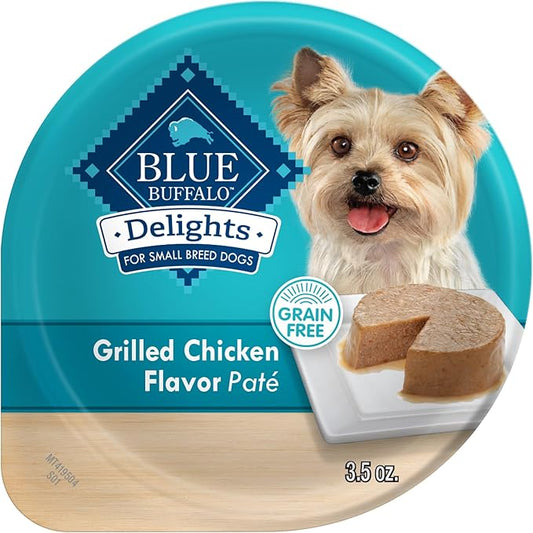Blue Buffalo Delights Natural Adult Small Breed Wet Dog Food Cups, Pate Style, Grilled Chicken Flavor in Savory Juice 3.5-oz (Pack of 12)
