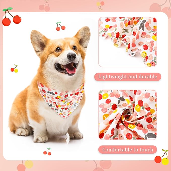 E-Clover Pink Floral Dog Bandanas & Matching Scrunchie Set Cute Dog Scarf Bibs Pet Bandana with Bow Tie for Medium Large Dogs Owner Mom Spring Summer