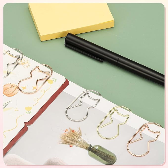 PATIKIL 50 Pcs Cat Shape Paper Clip, Metal Cute Small Paper Clamp Clips for Office Supplies Craft Scrapbook Document Note Sorting, Electroplating, Gold