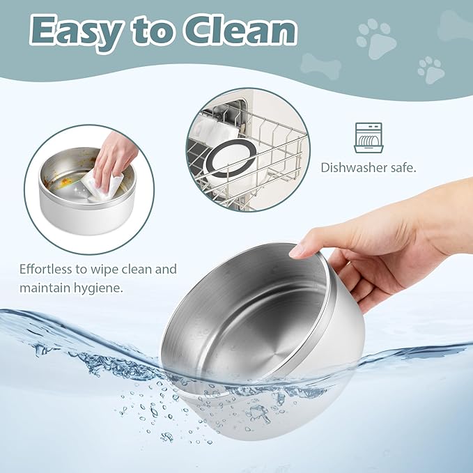 LIANLAI Stainless Steel Dog Bowls, Rust-Resistant Pet Bowls, Non Slip Dog Water Bowl, Versatile Feeding Bowls (White，40 oz)