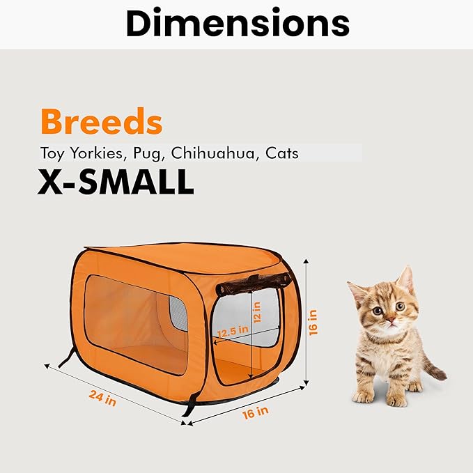 Beatrice Home Fashions Portable, Collapsible, Pop Up Kennel Travel Cat and Dog Crate, 24" L x 16.6" W x 16" H, Orange