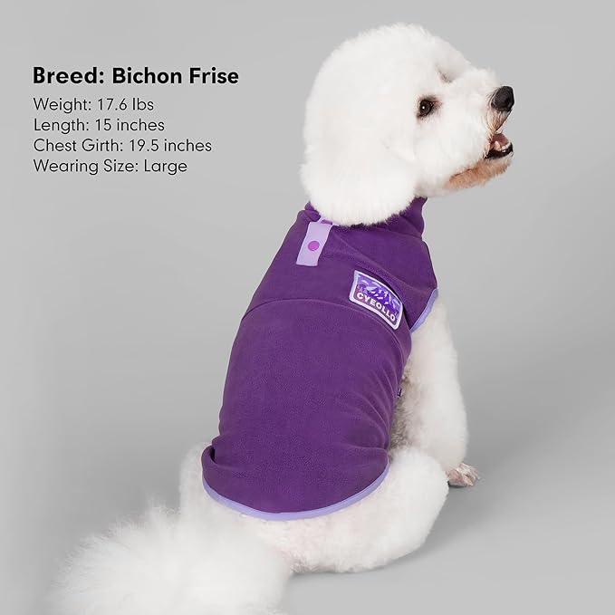 cyeollo Fleece Dog Sweater, Turtleneck Dog Sweatshirt Stretchy Pullover Fleece Vest Warm Winter Fall Clothes for Small Dogs Boy Girl Puppy Pet Apparel, Purple S