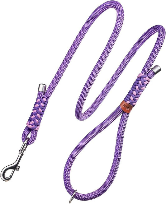 Heavy Duty Dog Leash- 6 FT Handmade Rope with Rotating Metal Clip, No Pull Training Slip Lead Comfortable for The Strong Large Medium Pets (Heavy Duty Dog Leash (Purple), 6 FT Dog Leash)