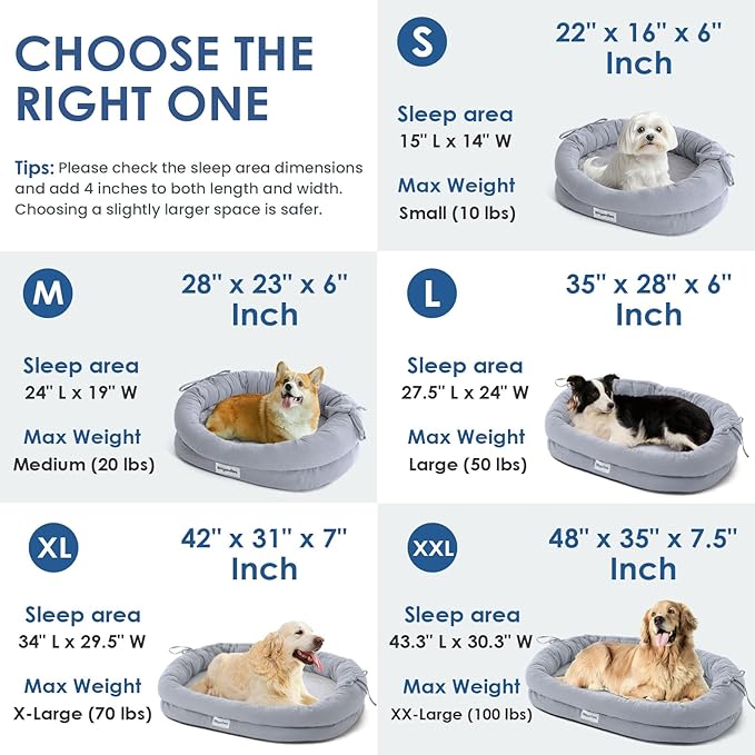 Orthopedic Dog Bed for Small Medium Size Dogs, Pet Sofa Bed with Egg Crate Foam, 4-Sided Bolster, Reversible Mattress, Removable Washable Cover & Anti-Slip Bottom, Light Gray