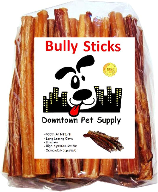 Downtown Pet Supply Bully Sticks for Dogs - Natural 6 Inch Beef Chews, Odor-Free & Rawhide-Free, Long Lasting Dog Treats for Aggressive Chewers - Healthy, Safe & Delicious Chews Dogs Love (100 Pack)