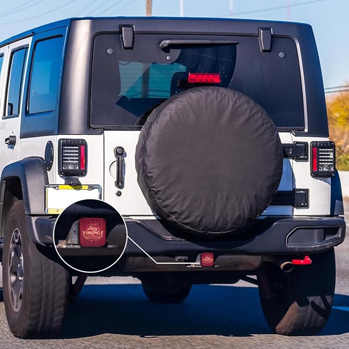 Swono Merry Christmas Truck Hitch Cover, 2" Square Trailer Hitch Cover Tube Plug Insert, Easy to Install, Red Gold Glitter