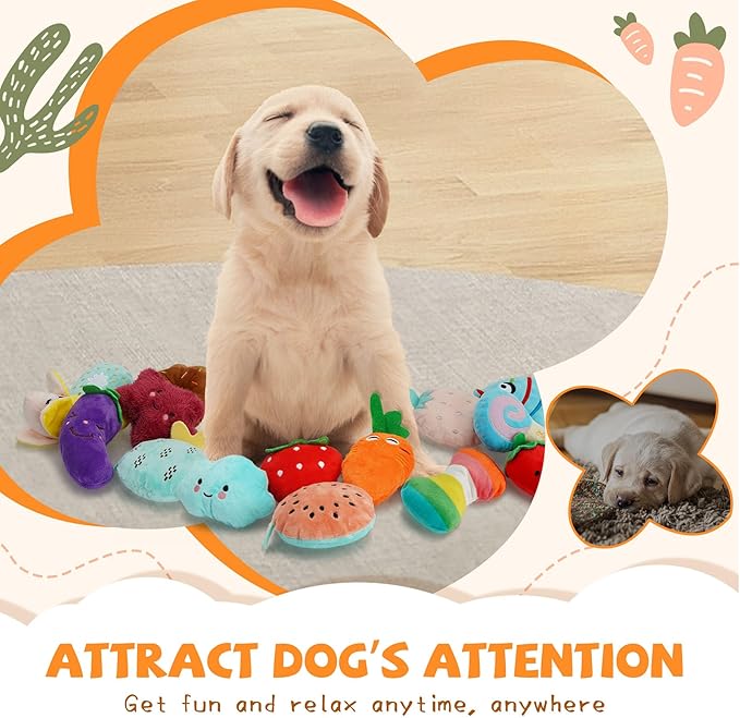 Charming Chorus 20-Pack Squeaky Dog Toys Set - Included 4 Dog Bags, Plush Puppy Toys with Irresistibly Cute Characters for Small Dogs, Interactive Dog Squeak Toys for Fun&Teeth Cleaning