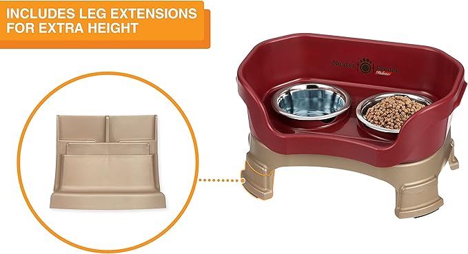 Neater Feeder Deluxe Mess Proof Dog Bowls Elevated for Small Breeds – Made in USA – No Spill Raised Dog Food Bowl Stand w/Leg Extensions – Stainless Steel Dog Food and Water Bowl Set – Red