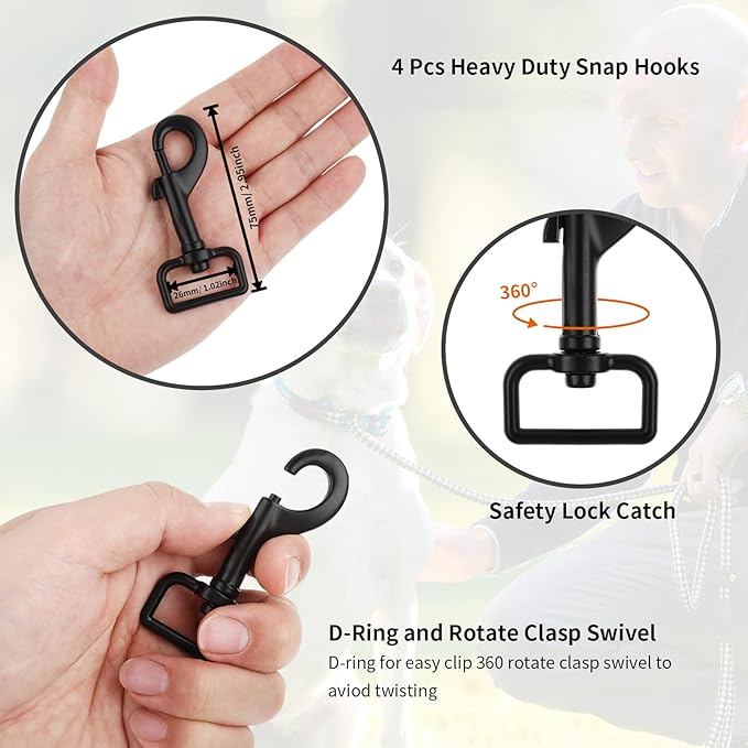Swivel Snap Hooks Heavy Duty Dog Leash Clips 1 Inch Black Dog Leash Hooks Pet Leashes Safety Clips for Pet Leashes & Collar