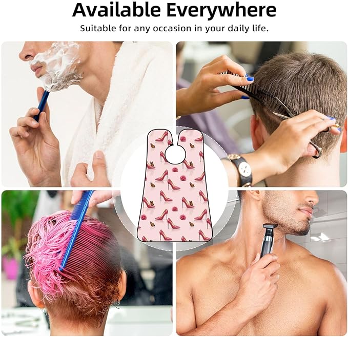 Beard Hair Catcher Bib, Waterproof Non-Stick Grooming Apron for Shaving Trimming, Perfect for Men Dad, Elegant Pink High Heel Shoes Butterfly Shave Bib