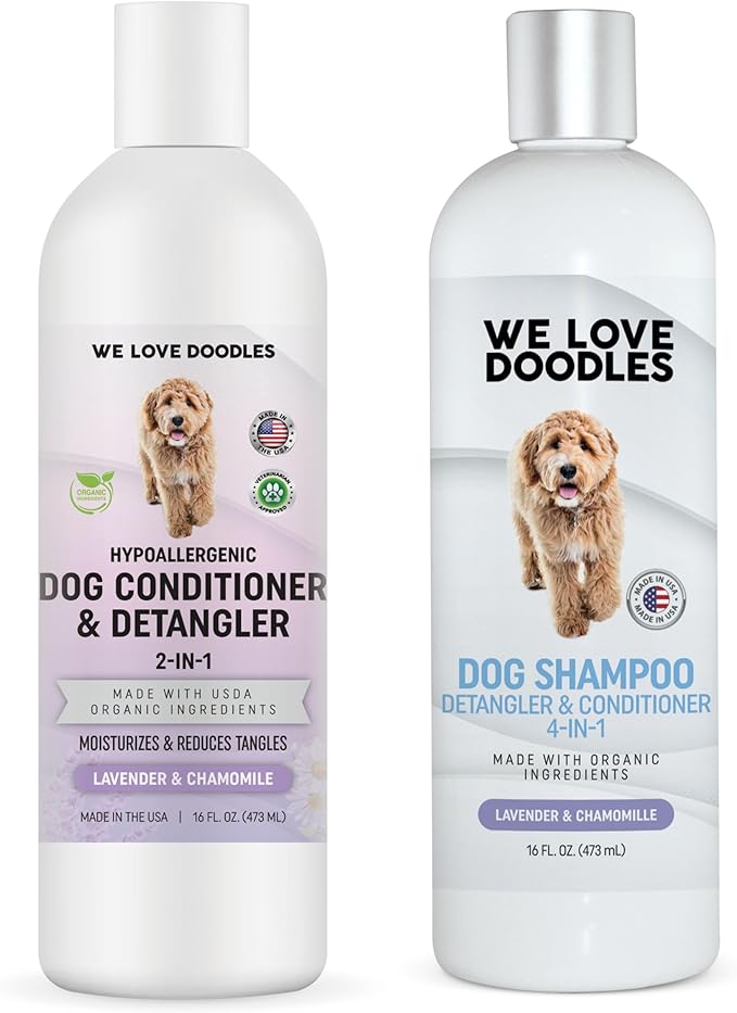 We Love Doodles Dog Conditioner & Dog Shampoo - 2-in-1 Conditioner for Allergies & Itching, Lotion Treatment for Dogs, for Matted Pet Hair, Sensitive Skin Shampoo for Puppies, Made in The USA