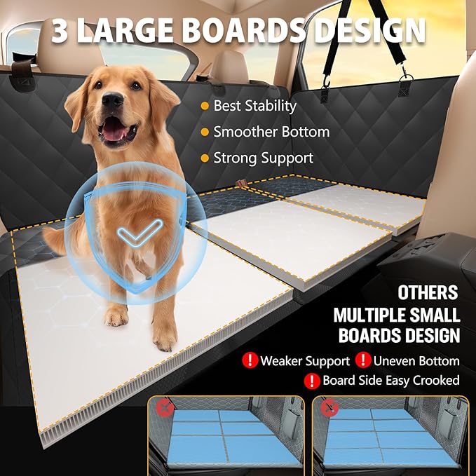 Back Seat Extender for Dogs-Large Space, Dog Car Seat Cover Hard Bottom Holds 420lbs, Sturdy Backseat Extender for Dogs,Upgraded Material Waterproof Pet Car Bed Dog Hammock for Car, SUV,Truck