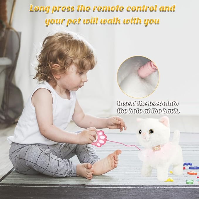 Interactive Electronic Plush Toy Walking and Barking Robot Cat Plush Cat Remote Control Kitten for Girls