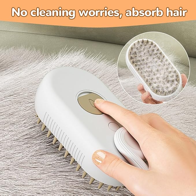 2025 New Cat Steam Brush, 3 in 1 Pet Steam Groomer Comb, Rechargeable Pet Steam Groomer Brush for Massaging and Cleaning Shedding Pets Hair, Anti-Static Hair Removal Comb for Cats Dogs (Khaki+White)