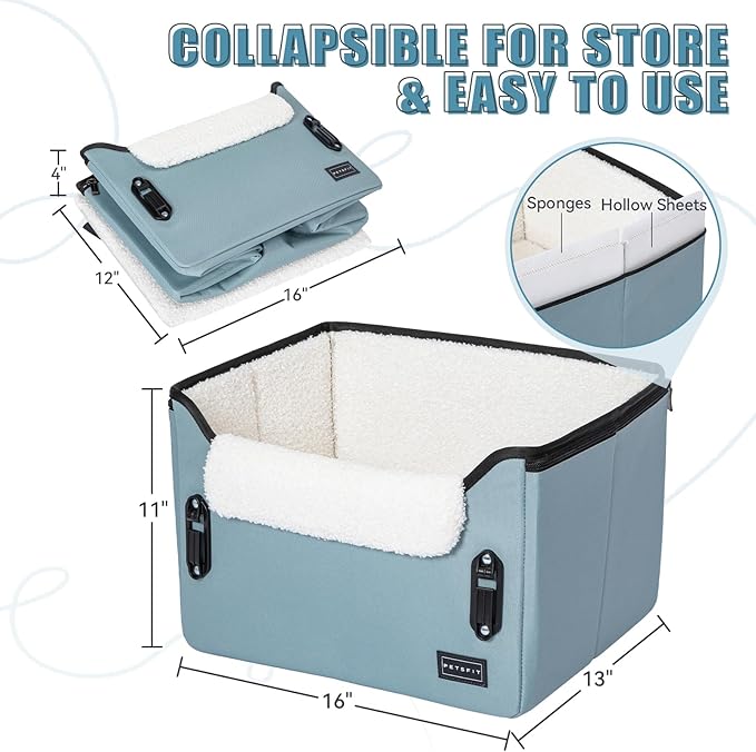 PETSFIT Dog Car Seats for Small Dogs – Patented Safety Buckles – Safety Tether – Foldable Travel Dog Booster Car Seat Reduces Anxiety & Road Trips – Stable Frame, Fits Front/Back Seat (Mint Green)