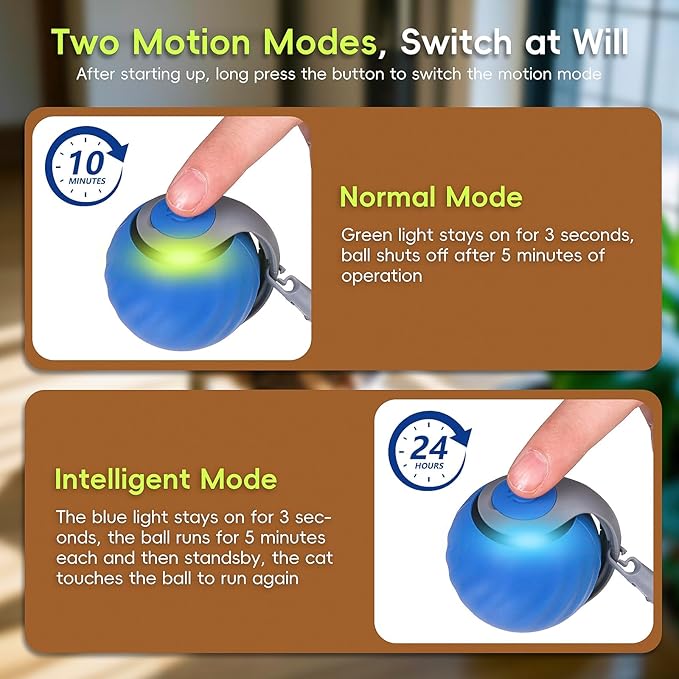 Interactive Cat Toy 2.0, Automatic Moving Cat Toys for Indoor Cats, Electric Rolling Pet Ball with Tail, Two Speed Adjustment, Pet Game Toy (Blue)