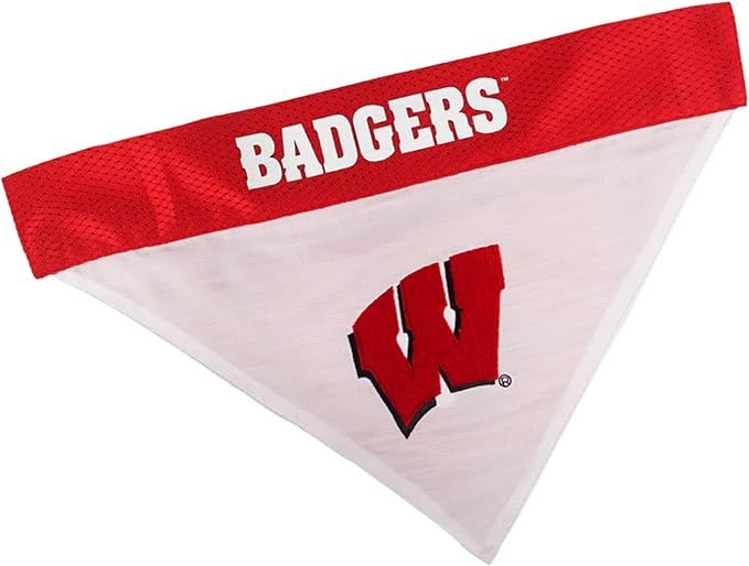 Pets First Collegiate Pet Accessories, Reversible Bandana, Wisconsin Badgers, Small/Medium