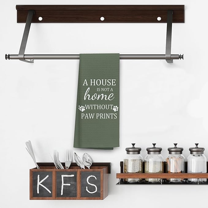 TNUW Dog Kitchen Towels 16″×24″, Dog Decorations for The Home,A House is Not A Home Without Paw Prints Soft and Absorbent Kitchen Tea Towel Dish Towels Hand Towels, Dog Lovers Gifts for Women(Green)