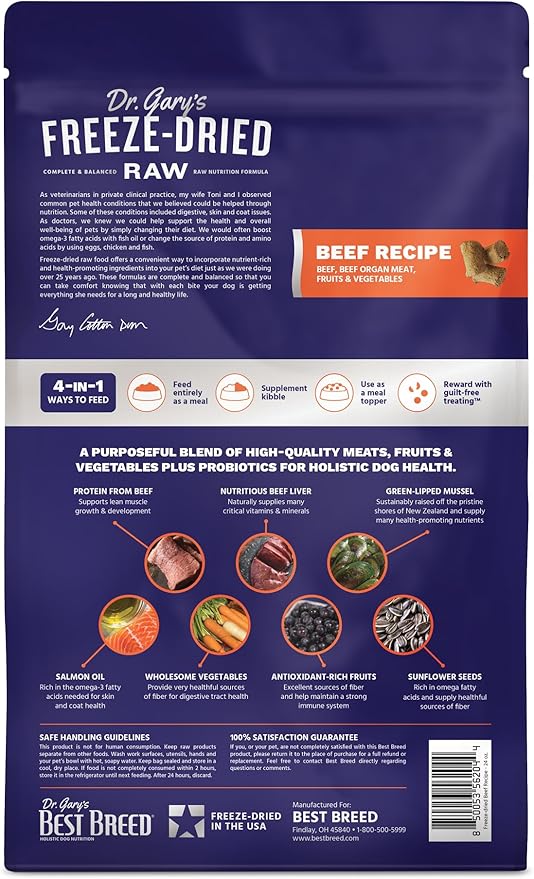 Best Breed Dr. Gary's Freeze-Dried Raw Food, Topper and Treat: Beef Recipe - 24 oz.