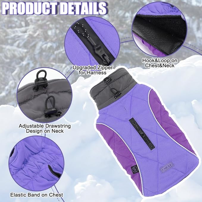 EMUST Winter Dog Coats, Fleece Pet Apparel for Cold Weather, British Style Windproof Warm Jacket for Small Dog Coats for Winter, Mix-Purple, XS