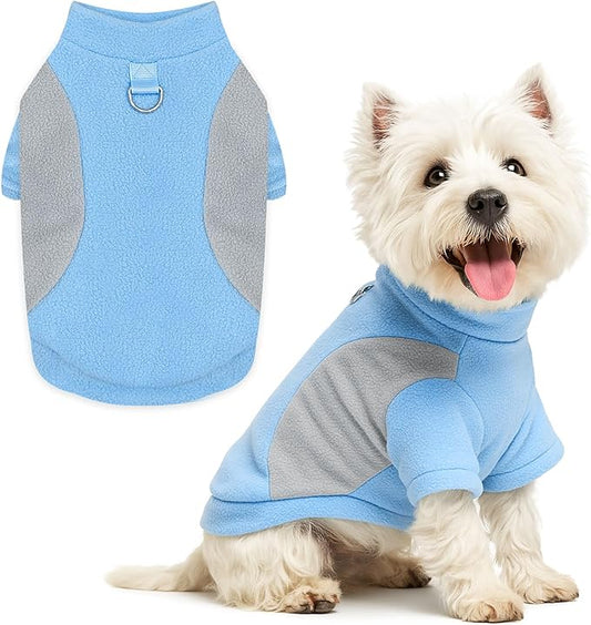 Small Dog Sweater with Leash Ring Soft Warm Fleece Fall Winter Dog Clothes Cute Cat Apparel Puppy Sweaters Classic Pullover Doggy Sweatshirts Chihuahua Costumes Cat Outfits(Blue,L)